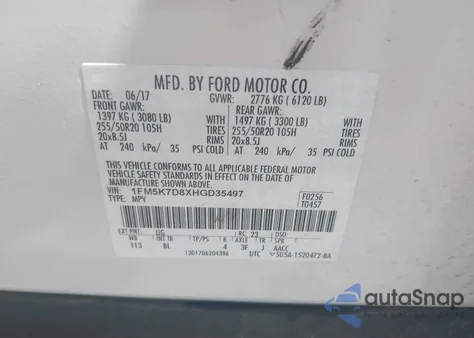 2017 Ford Explorer Xlt from USA, damaged, VIN 1FM5K7D8XHGD35497